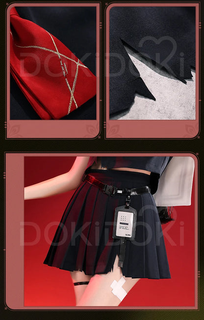 CHISA Cosplay Costume Game Wuthering Waves DokiDoki-SR Women Black JK Uniform Halloween CHISA Suit Coat Cosplay Wig
