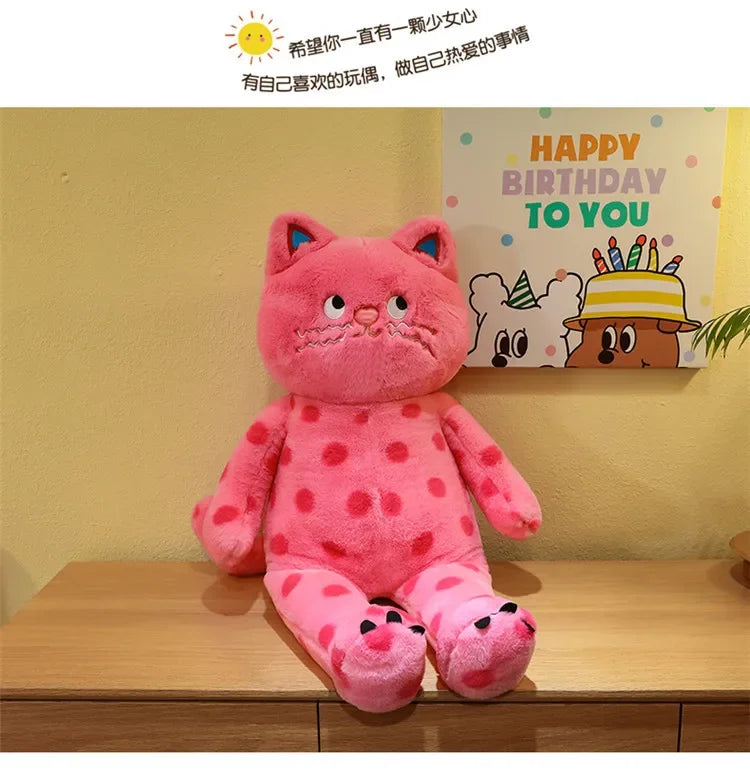 Cute Polka Dot Cat Plushie Doll Internet Famous Plush Toy Cat Doll Pillow Cushion for Girls Sleeping Gift Charming Skin-Friendly