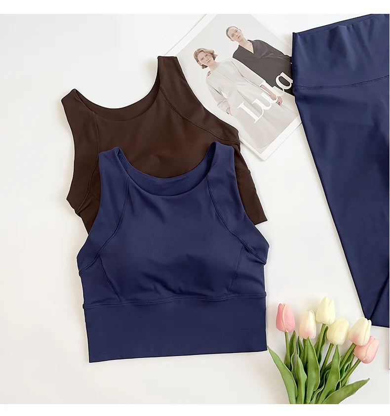 2 Piece Yoga Clothes Women's Gym Yoga Set Strap Cross Back Push Up Sport Bra High Waist Yoga Leggings Sportwear Workout Wear