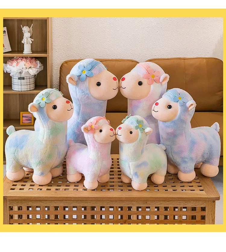 35-45cm Kawaii Fantastic Rainbow Colorful Plush Alpaca Stuffed Animals Doll Decoration Birthday Gifts Soft Pillow Children Gift
