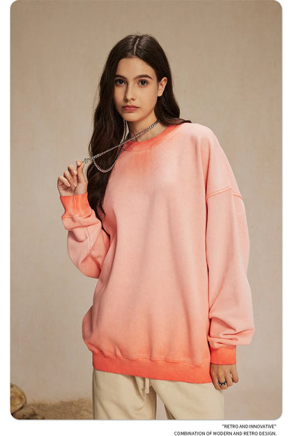 ZODF 2024 Autumn Men's Washed Sweatshirt Unisex Women Retro Solid 430gsm Terry Cotton O Neck Pullovers Coat HY0880