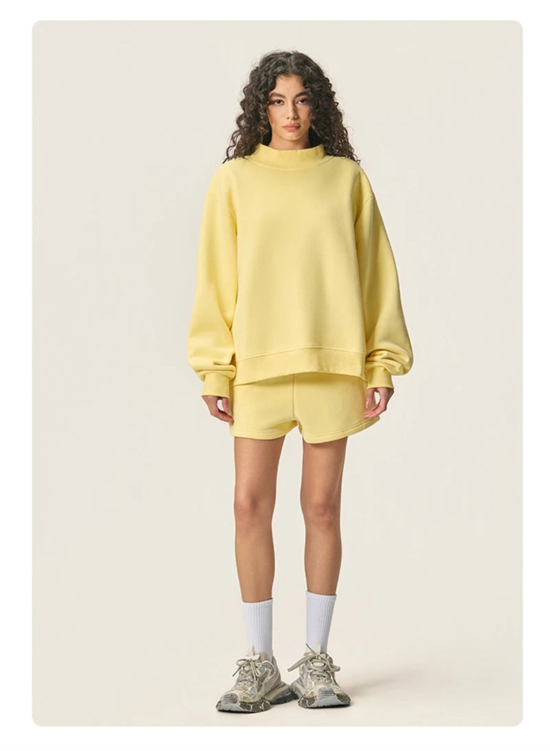 ZODF 2025 Winter Women 350gsm Warm Fleece Sweatshirts Girls Female Hip Hop Half Turtleneck Pullovers Brand Clothing HY056