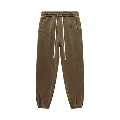 ZODF Vintage Men 360gsm Thick Fleece Sweatpants Women Unisex Loose Washed Distressed Warm Joggers Pants For Winter HY0749