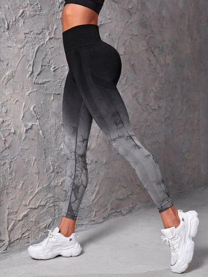 The Codex Women’s Seamless High Waist Push-Up Yoga & Running Leggings Scrunch Tie-Dye Gym Workout Pants - black / S