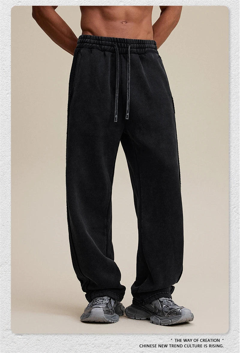 ZODF Vintage Man Winter Washed Fleece Straight Pants Unisex Distressed 360gsm Knitted Warm Trousers Brand Bottoms HY1092