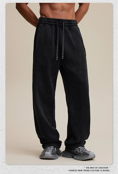 ZODF Vintage Man Winter Washed Fleece Straight Pants Unisex Distressed 360gsm Knitted Warm Trousers Brand Bottoms HY1092