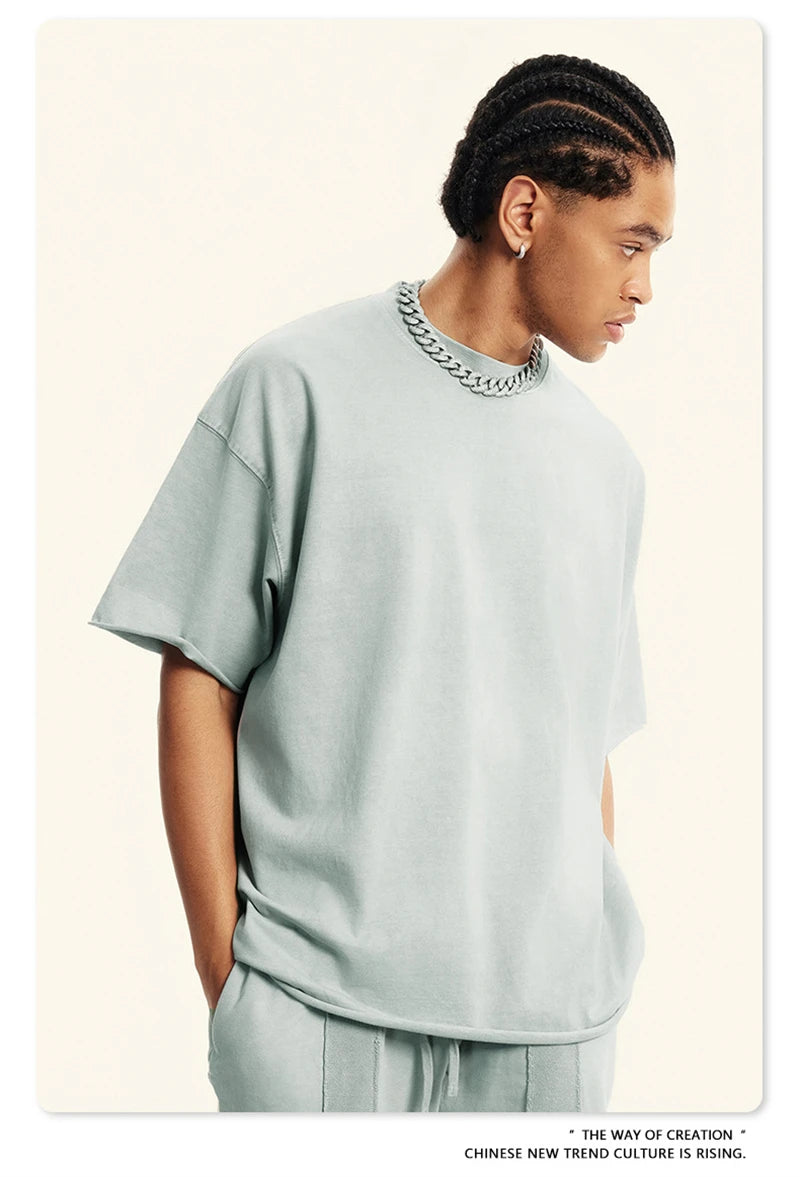 ZODF Retro 2024 Summer Men Washed Cotton T-Shirts  Unisex Women 310gsm Distressed Hem Loose Edge T Shirt Brand Tees HY0808