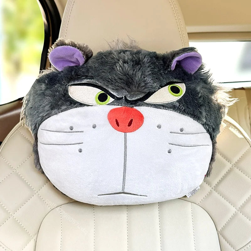 Disney Lucifer Cat Headrest Back Cushion For Car Seat Safety Belt Cover Huggable Pillow Stuffed Animal Grey Cat Plushies Gifts