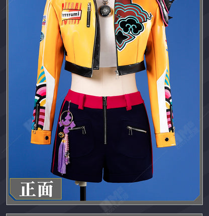 Anime KPop Demon Hunters Rumi Cosplay Costume Wig Yellow Leather Jacket Huntrix Uniform Halloween Party Women Girls Props iCoser