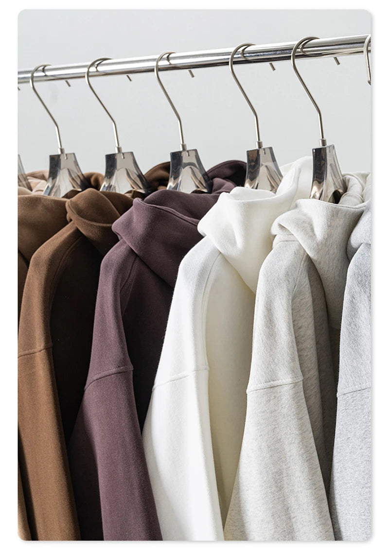 ZODF Fashion Winter Men Warm Zipper Fleece Hoodies Unisex Loose Basic 345gsm Knitted Hooded Hoodie Coats HY0904