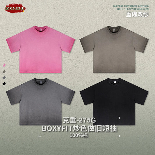 ZODF Vintage 2026 Summer Boxy Fit Washed Cotton For Men T-Shirts Unisex High Street Distressed T Shirt Brand Tops HY1186