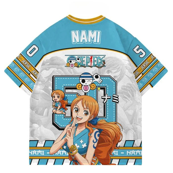 50 Jersey One Piece Nami Anime Y2k Korean Style Kpop Baseball Hockey T-shirt Fashion Streetwear Anime Daily Unisex Tops Tees