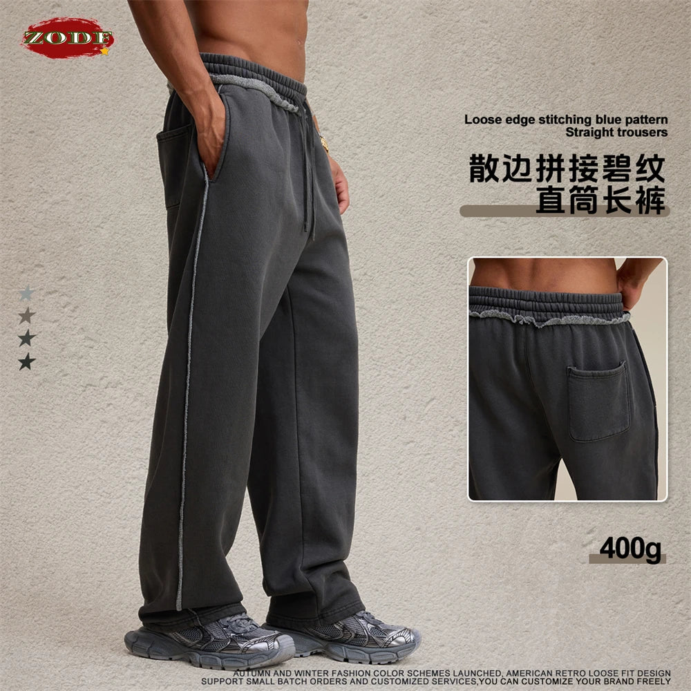 ZODF 2025 Winter Unisex Washed Fleece Straight Pants 400gsm Knitted Warm Loose Trousers HY1093