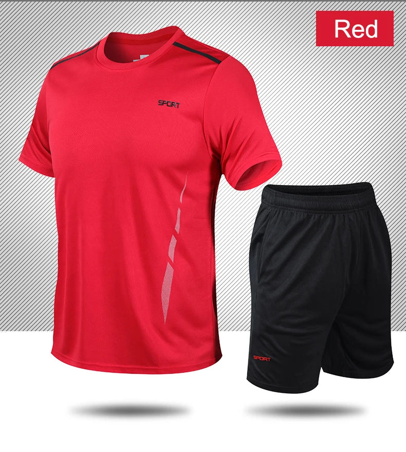 Chrlck Men’s Quick Drying Breathable Running and Outdoor Sports Set – T-Shirt Shorts with Soft Elasticity for Hiking