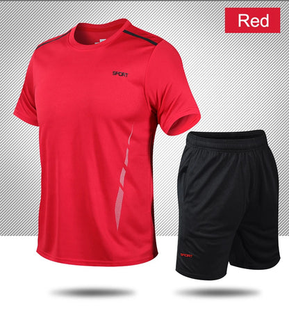 Chrlck Men’s Quick Drying Breathable Running and Outdoor Sports Set – T-Shirt Shorts with Soft Elasticity for Hiking