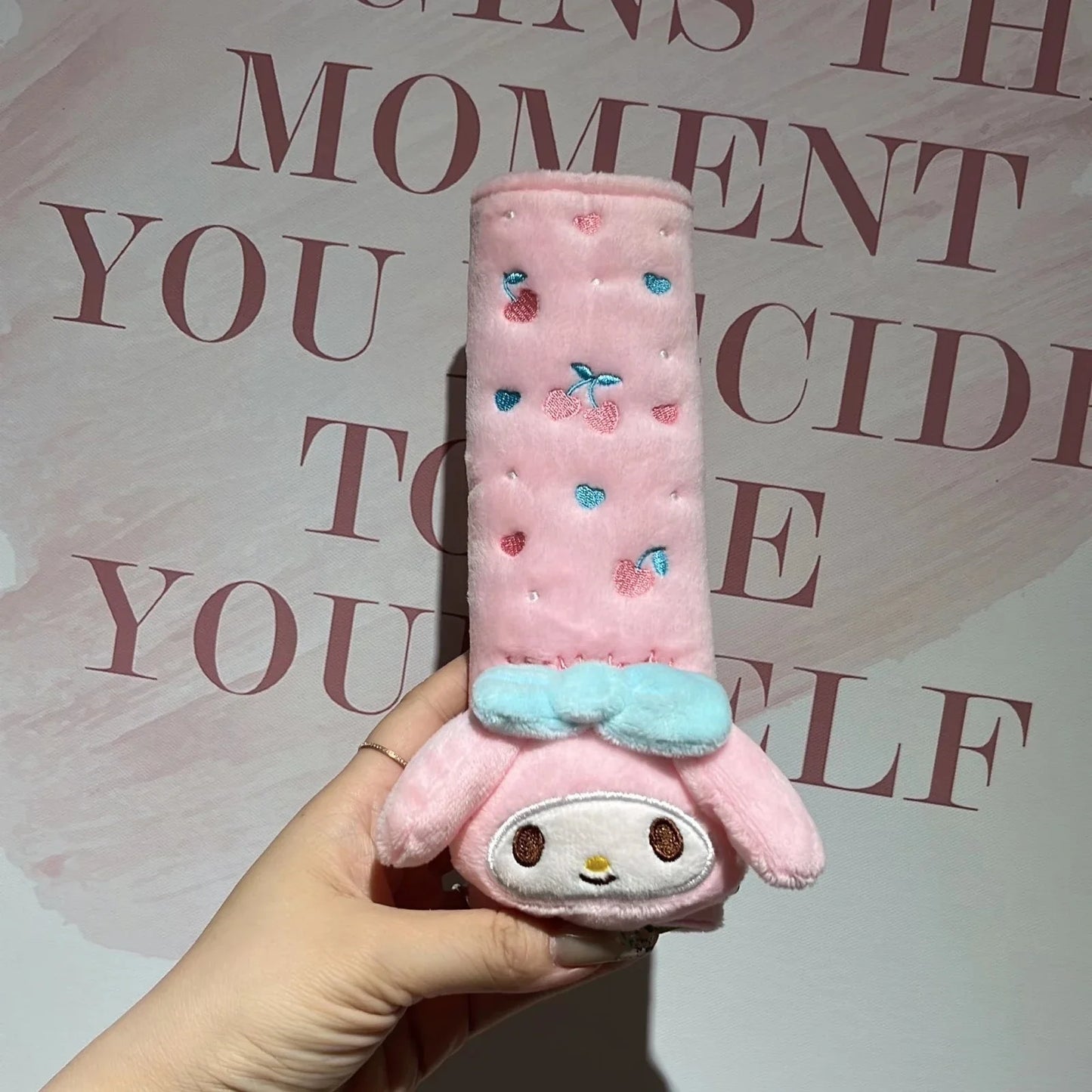 Kuromi My Melody Pillow Stuffed Anime Kuromi Car Headrest Safety Seat Belt Cover Cushion Cartoon Car Decoration Girl Gifts