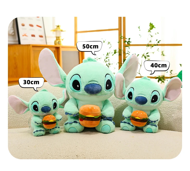 New 30/50cm Disney Kawaii Burger Stitch Plush Toy Cartoon Anime Needle Cute Sleeping Pillow Plush Doll Girl Holiday Gift