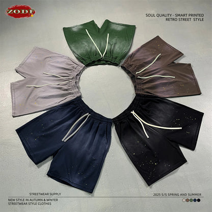 ZODF 2025 Summer 325gsm Monkey Washed Cotton Shorts For Men Unisex Retro High Street Loose Fit Paint Shorts Streetwears HY1064