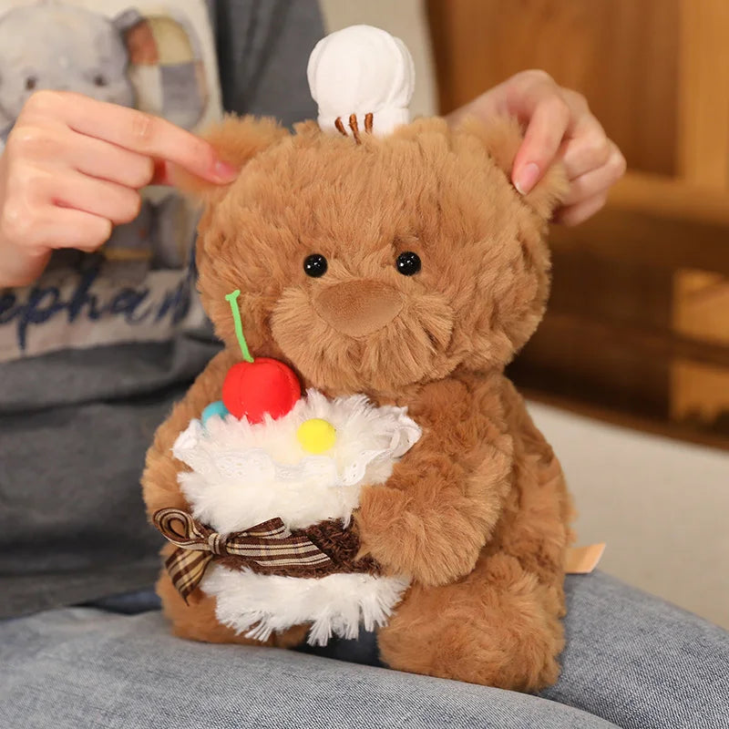 Chef Bear Plush Toy Cute Birthday Cake Bear Soft Stuffed Baby Doll Kids Sleep Pillow Sofa Adorable Cushion Birthday Xmas Gift