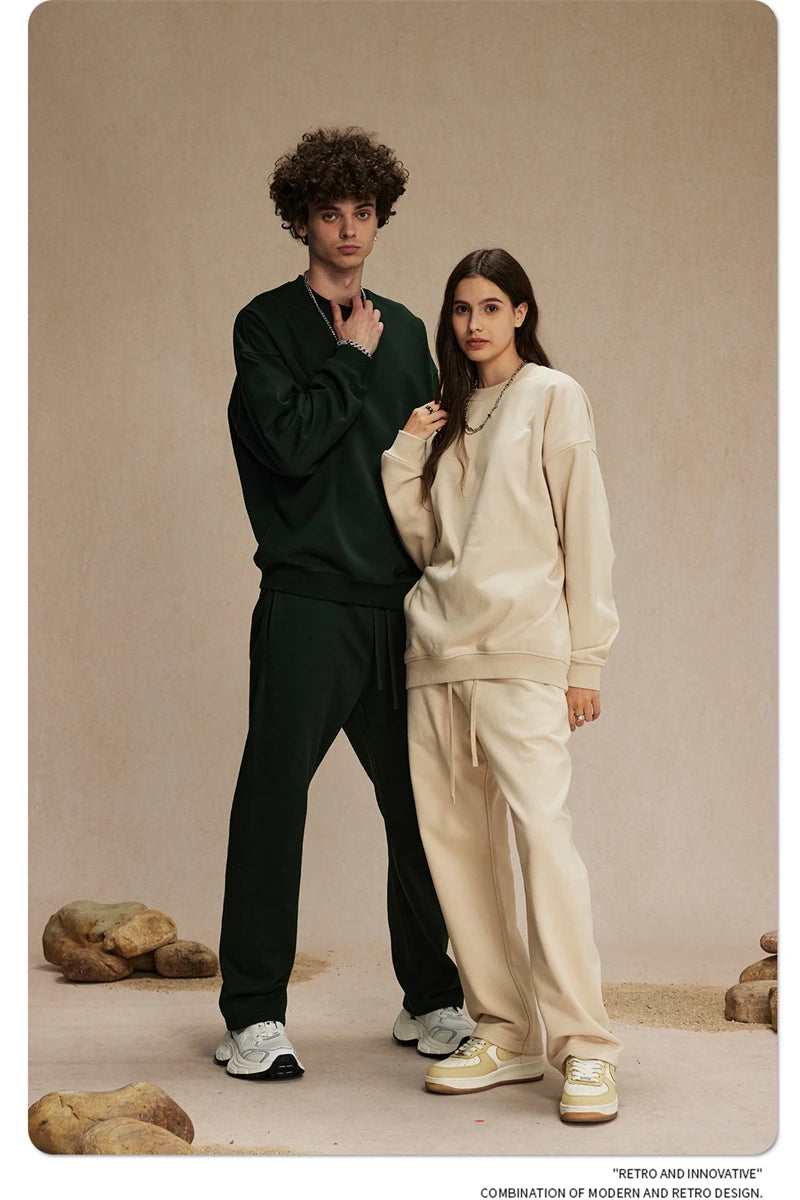 ZODF 2024 Autumn Winter Men's Basic O-Neck Sweatshirt Unisex Loose Solid 430gsm Terry Pullovers Streetwears HY0910