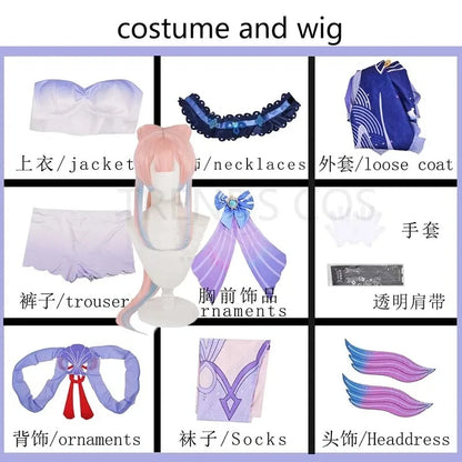 Genshin Impact Sangonomiya Kokomi Cosplay Costume Set Polyester Nylon - costume and wig / XL
