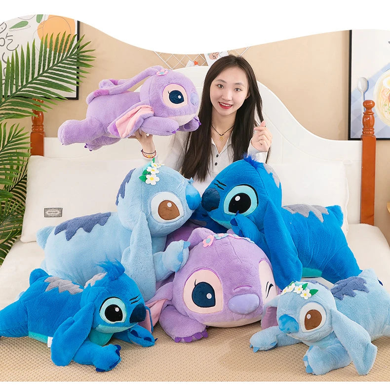 Disney Lilo and Stitch Plush Toys Prone Cute 55/80cm Anime Stich Doll Stuffed Plushie Angel Pillow Soft Gift for Children Kawaii