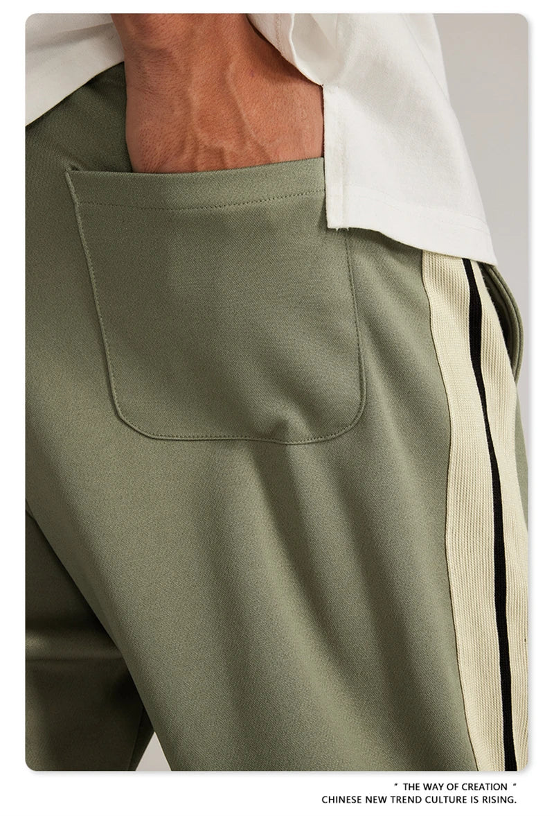 ZODF Spring Summer 275GSM Basic Side Webbing Trousers For Men Unisex American Retro Casual Sports Straight Pants HY0540