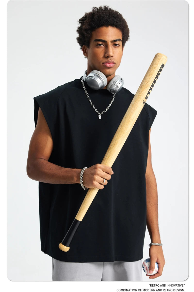 ZODF Trendy Men Summer Solid Cotton Tank Tops Unisex Oversized 275gsm Patchwork Sleeveless Tees Vests HY1051