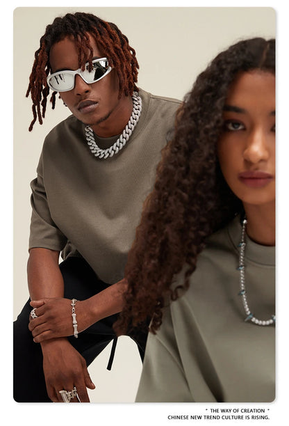 ZODF 2025 Heavy-Weight 425gsm 100% Cotton T-Shirts For Men Unisex Summer Oversized O-Neck Basic Solid T Shirt Brand Tees HY0485