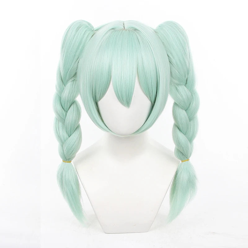 UWOWO V Singerr Mikku Cute Bunny Women Cosplay Wig With Ponytails Light Green Hair 45CM
