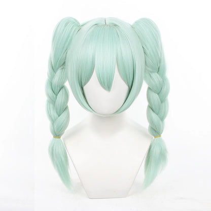 UWOWO V Singerr Mikku Cute Bunny Women Cosplay Wig With Ponytails Light Green Hair 45CM