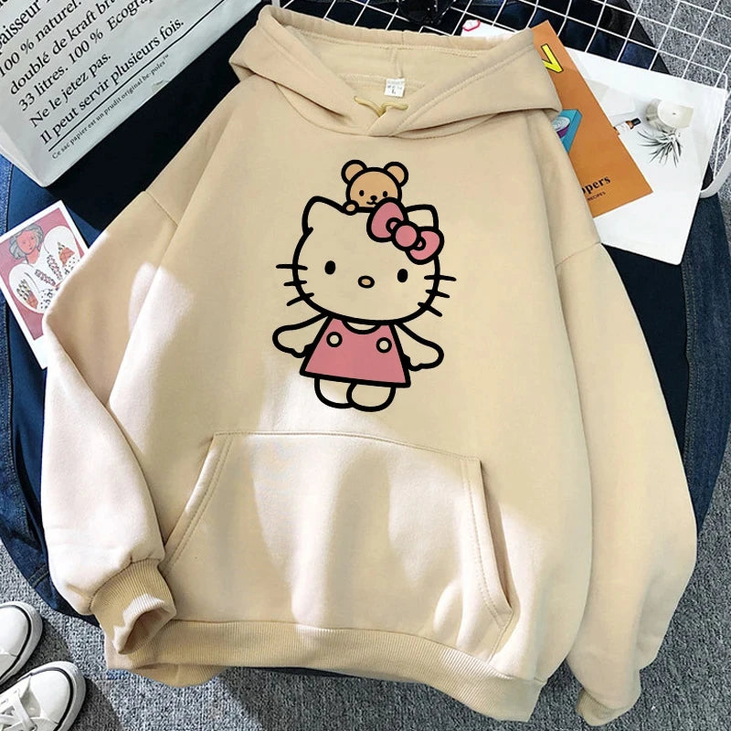 Women's Sweatshirts Plus Size Clothing Sanrio Products Y2k Hello Kitty Autumn/Winter Harajuku Long Sleeve Graphic Sweatshirt