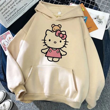 Women's Sweatshirts Plus Size Clothing Sanrio Products Y2k Hello Kitty Autumn/Winter Harajuku Long Sleeve Graphic Sweatshirt