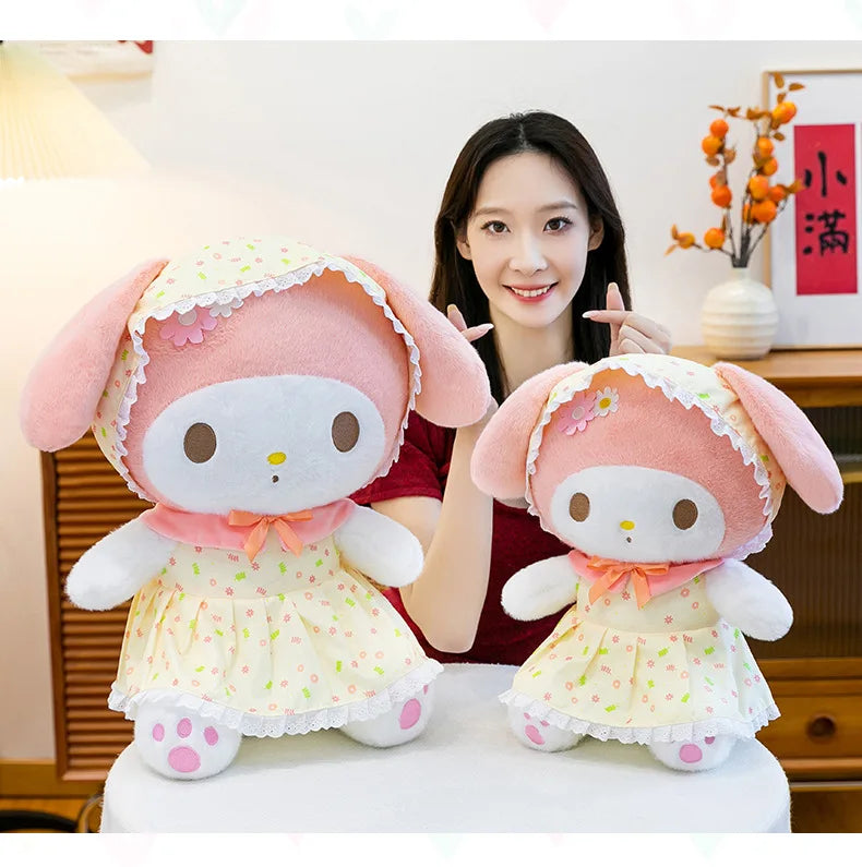 Cute Pastoral Girl Plush Toy Pink My Melody Doll Sleeping Hugging Gift for Kids Birthday Christmas Present for Girls Comforting