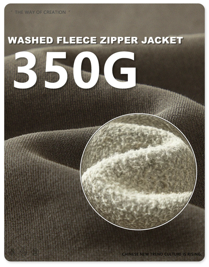 ZODF Retro Winter Men Washed Fleece Zipper Jackets Unisex Loose Oversized 400gsm Raglan Sleeve Coats Streetwears HY0649