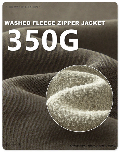 ZODF Retro Winter Men Washed Fleece Zipper Jackets Unisex Loose Oversized 400gsm Raglan Sleeve Coats Streetwears HY0649