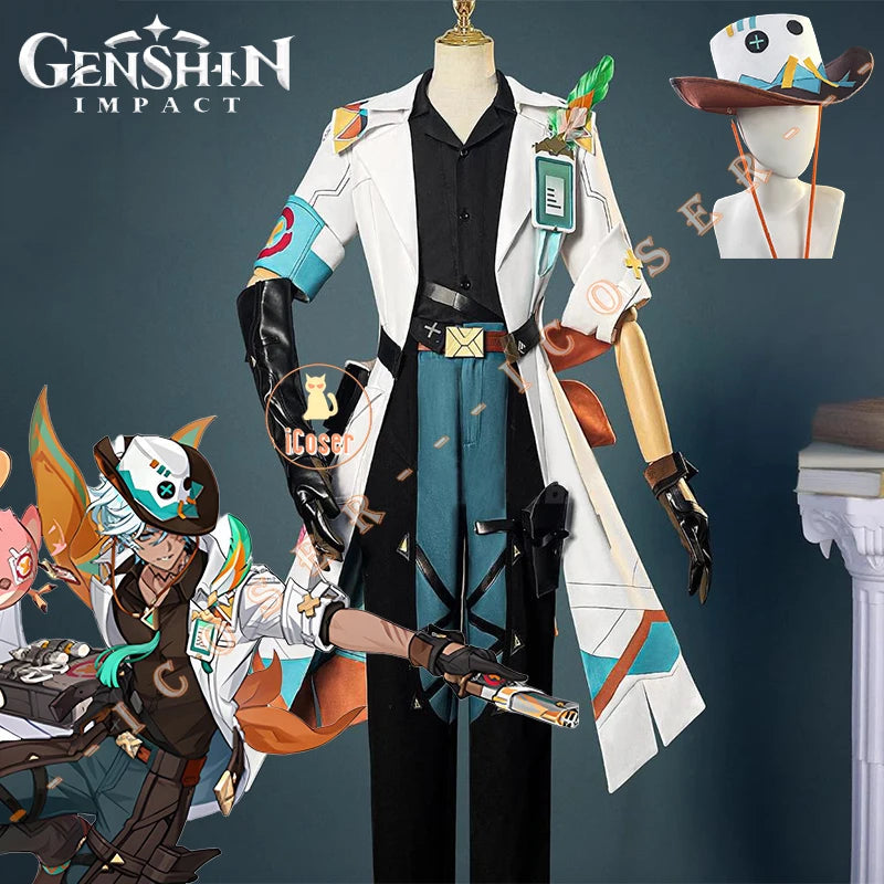 Genshin Impact Ifa Cosplay Costume Wig Uniform Hat Tlalocan Flower-Feather Clan Natlan Halloween Party for Women Men Carnival