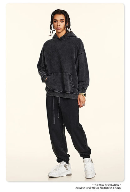 ZODF Retro Men Heavyweight Washed Cotton Hoodies Unisex Loose Thick 420gsm Hooded Sweatshirts Pullovers Coats HY0466