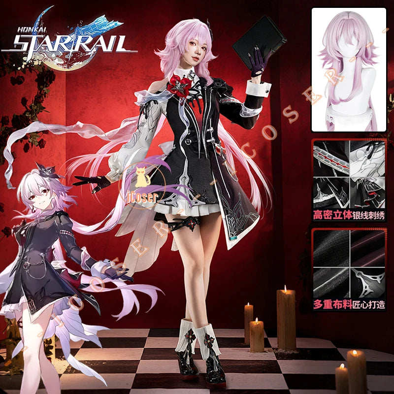Honkai Star Rail Evernight March 7th Cosplay Costume Dress Mysterious Foreign Guest Headwear Halloween Party for Women Girls Set