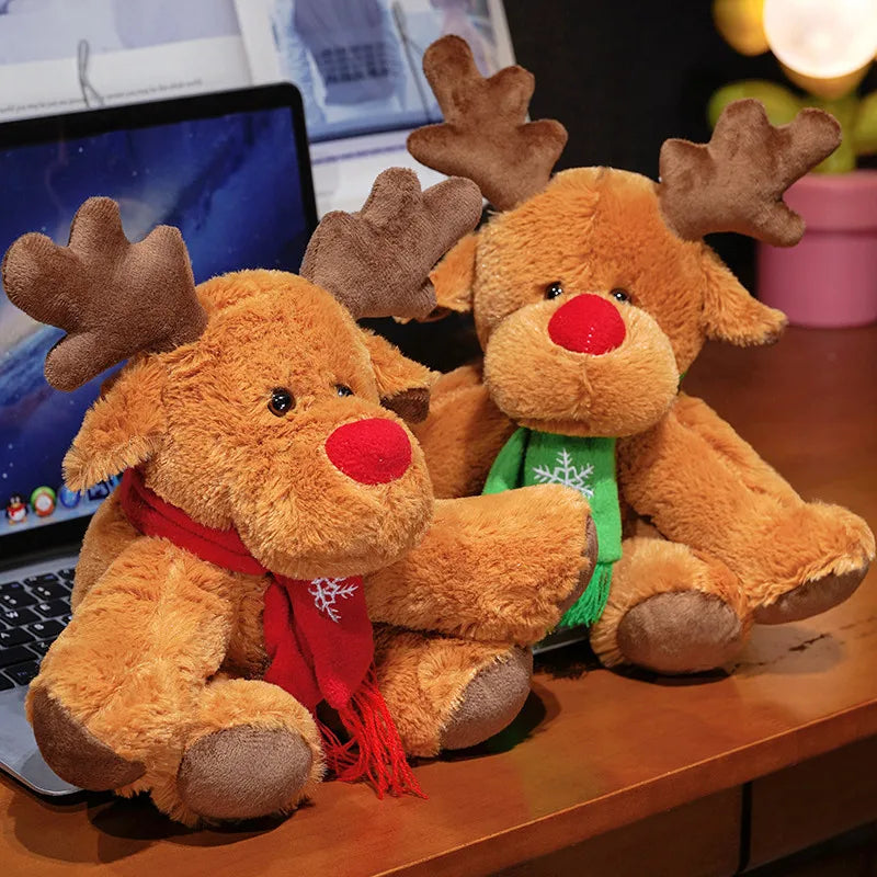 30CM Christmas Reindeer Scarf Plush Stuffed Doll Toy Home Sofa Decoration Gifts For Children New Year Decor Christmas Festive