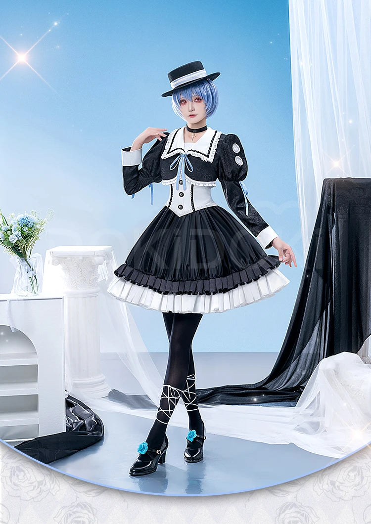 IN STOCK Asukaa Reii Cosplay Costume Anime DokiDoki-R Wome Black White Gothic Dress Asukaa Cosplay Halloween Costume