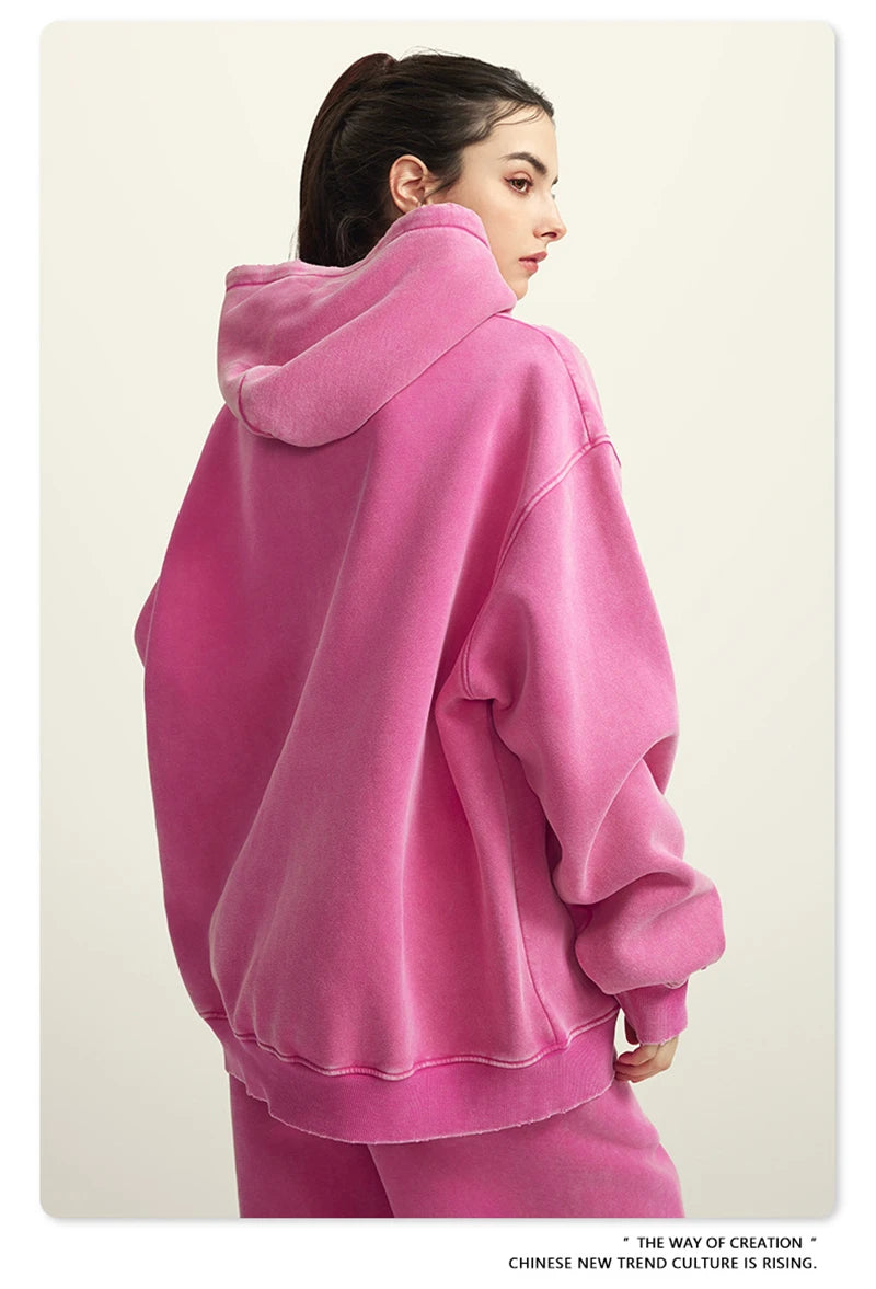 ZODF Winter Autum Men's Washed 400gsm Fleece Hoodies Unisex Couple Retro Oversized Ripped Hooded Sweatshirts Pullovers HY0652