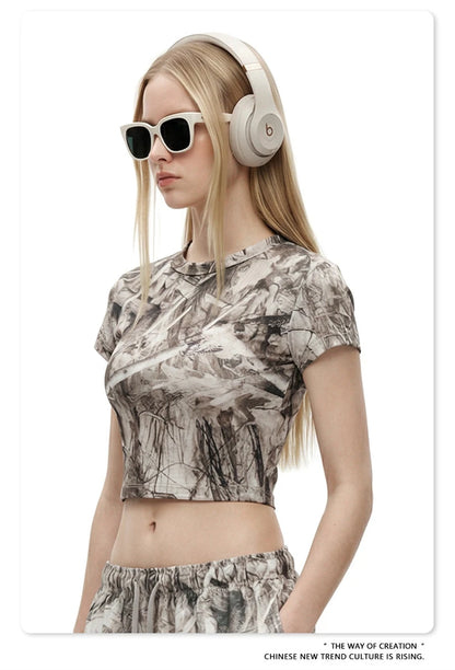 ZODF Sexy 2026 Summer Women Camouflage Printing Crop T-Shirts Hotsweet Girls O Neck Sport T Shirt Brand Tees HY1201