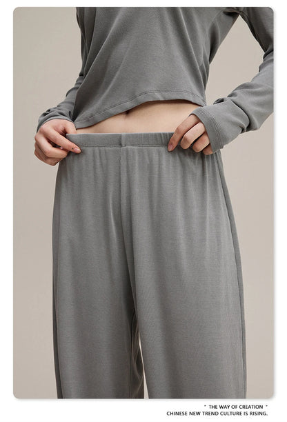 ZODF Women 2025 Solid Comfortable Loose Pants Girls Female 275gsm Solid Wide Lge Straight Trousers Brand Bottoms HY1137