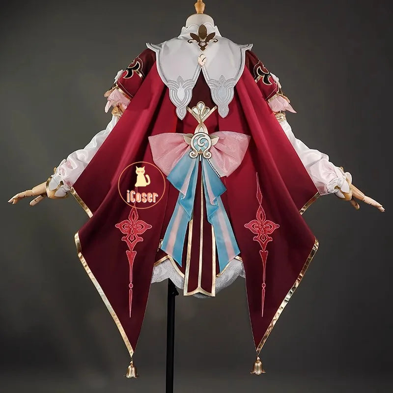 iCoser Honkai Star Rail Hyacine Cosplay Costume Wig Dress Uniform Hat Metal Props Amphoreus Halloween Party for Women Girls Set