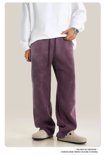 ZODF Retro Winter Monkey Washed Fleece Pants For Men Unisex Washed High Street 332gsm Warm Oversized Straight Trousers HY0892