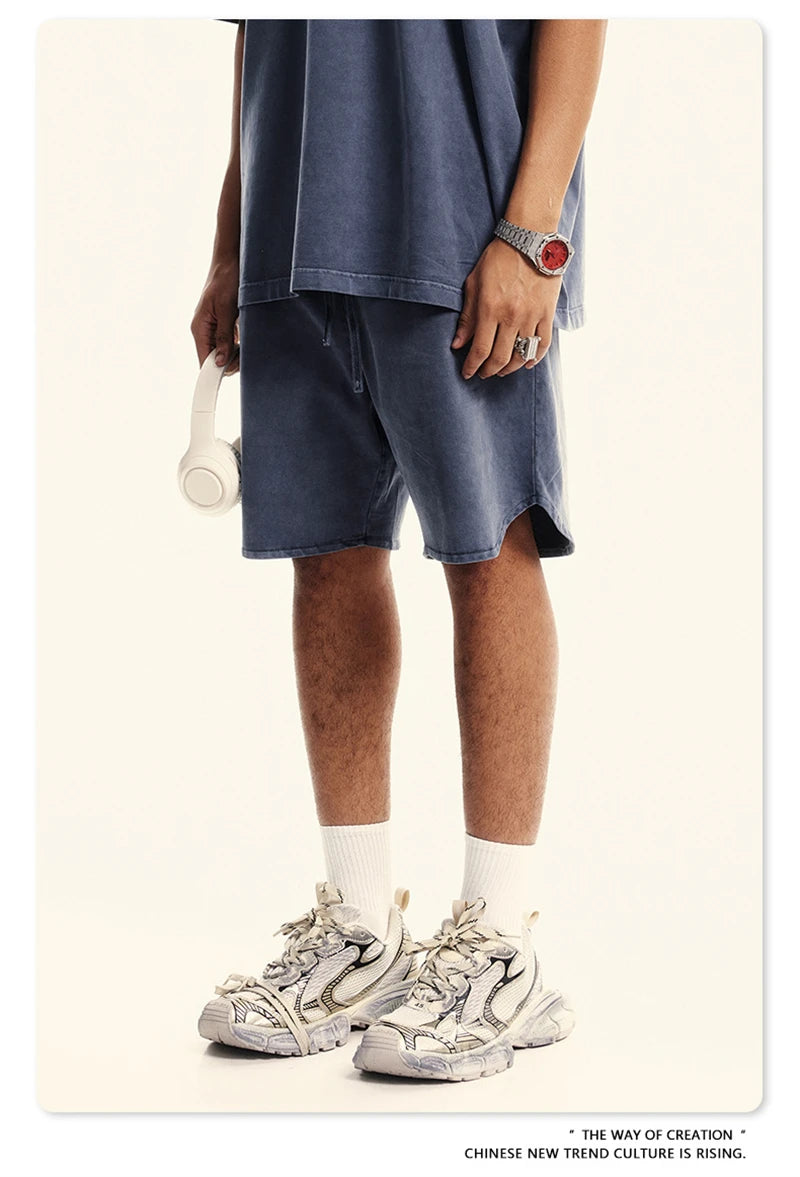 ZODF New 2024 Men Washed Plush Cotton Shorts Unisex Couple Loose 358gsm Distressed Comfortable Short Pants Streetwears HY0807