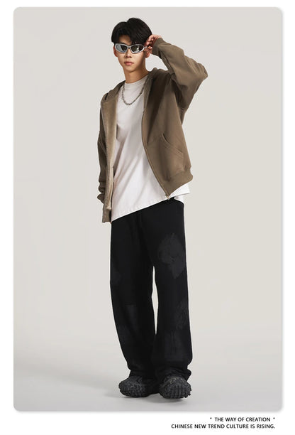 ZODF New Winter Men Zipper Fleece Hoodies Unisex Loose Heavy Weight Thick Warm Basic 420gsm Hooded Coats Hoodie HY0747