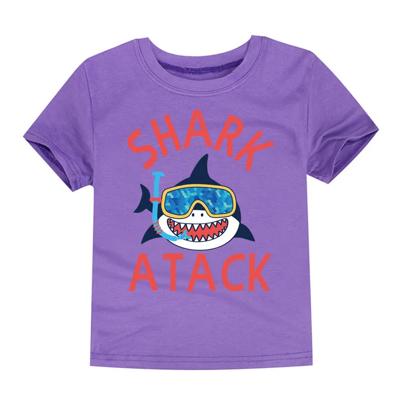 Boys Clothes Cotton Kids Toddlers 2 to 3 4 5 6 7 8 9 10 11 12 Years Dark Blue Shirt Short Shark Tops Designer Children Clothing
