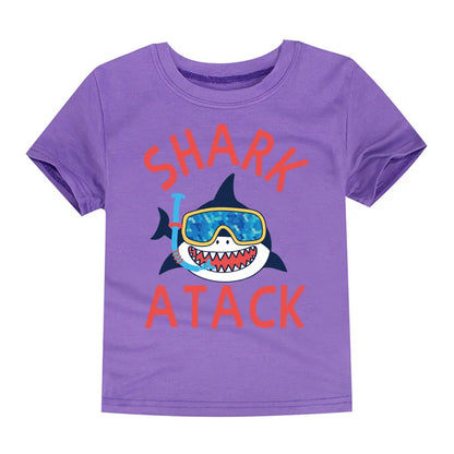 Boys Clothes Cotton Kids Toddlers 2 to 3 4 5 6 7 8 9 10 11 12 Years Dark Blue Shirt Short Shark Tops Designer Children Clothing
